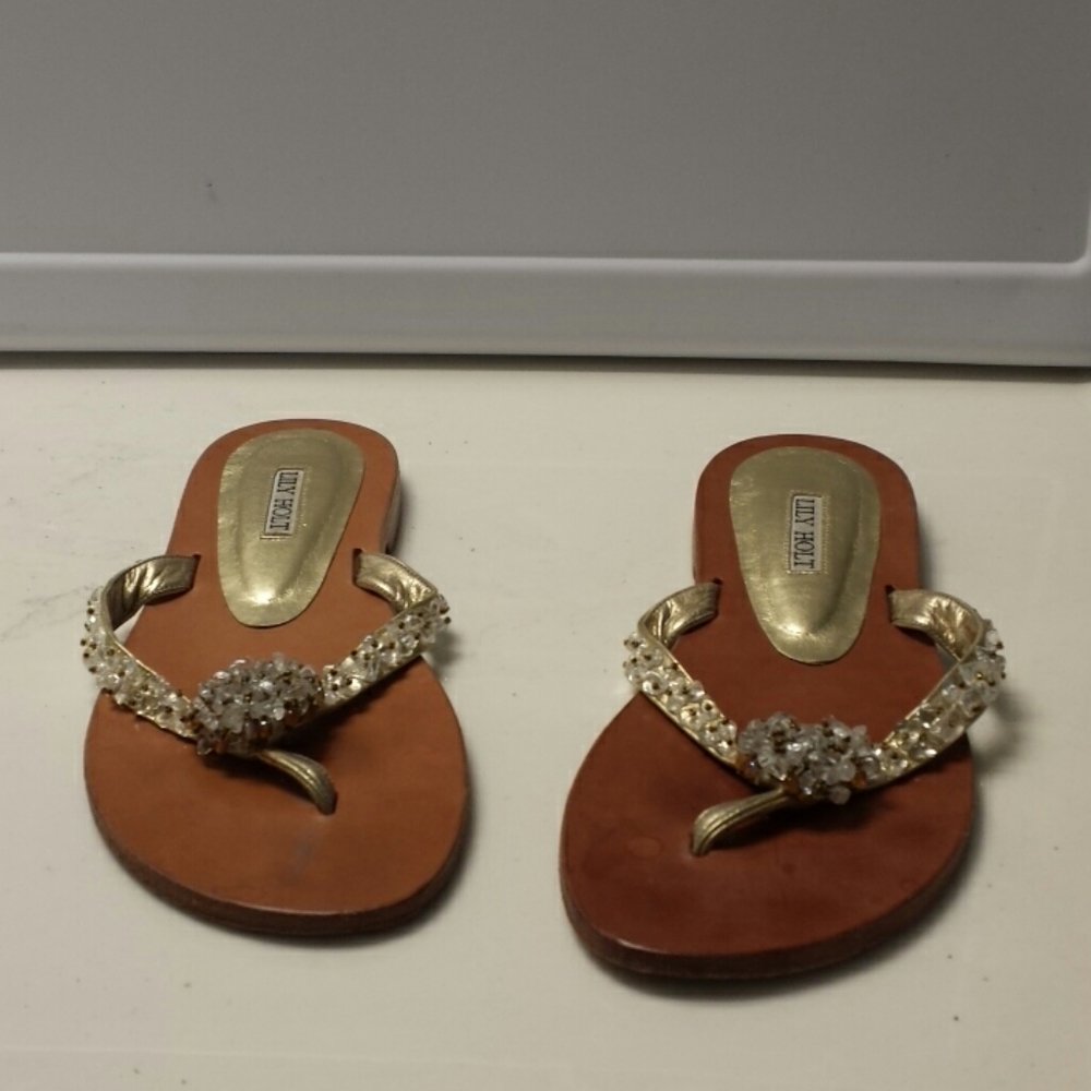 Lily Holt Women's Gold Flip Flops Size 40